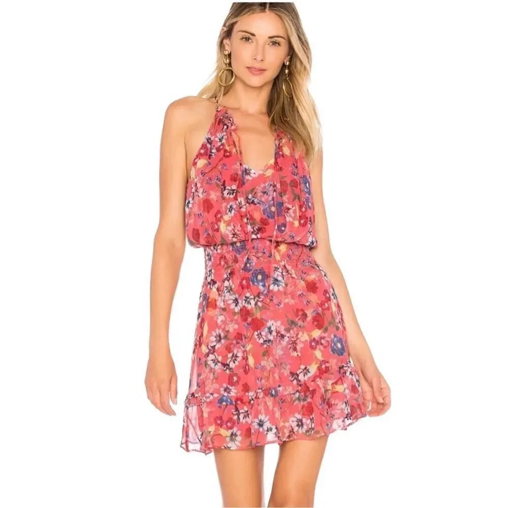 Parker Serenity 100% Silk Cocktail Party Mini Dress Floral Coral Size Small S - Picture 1 of 10